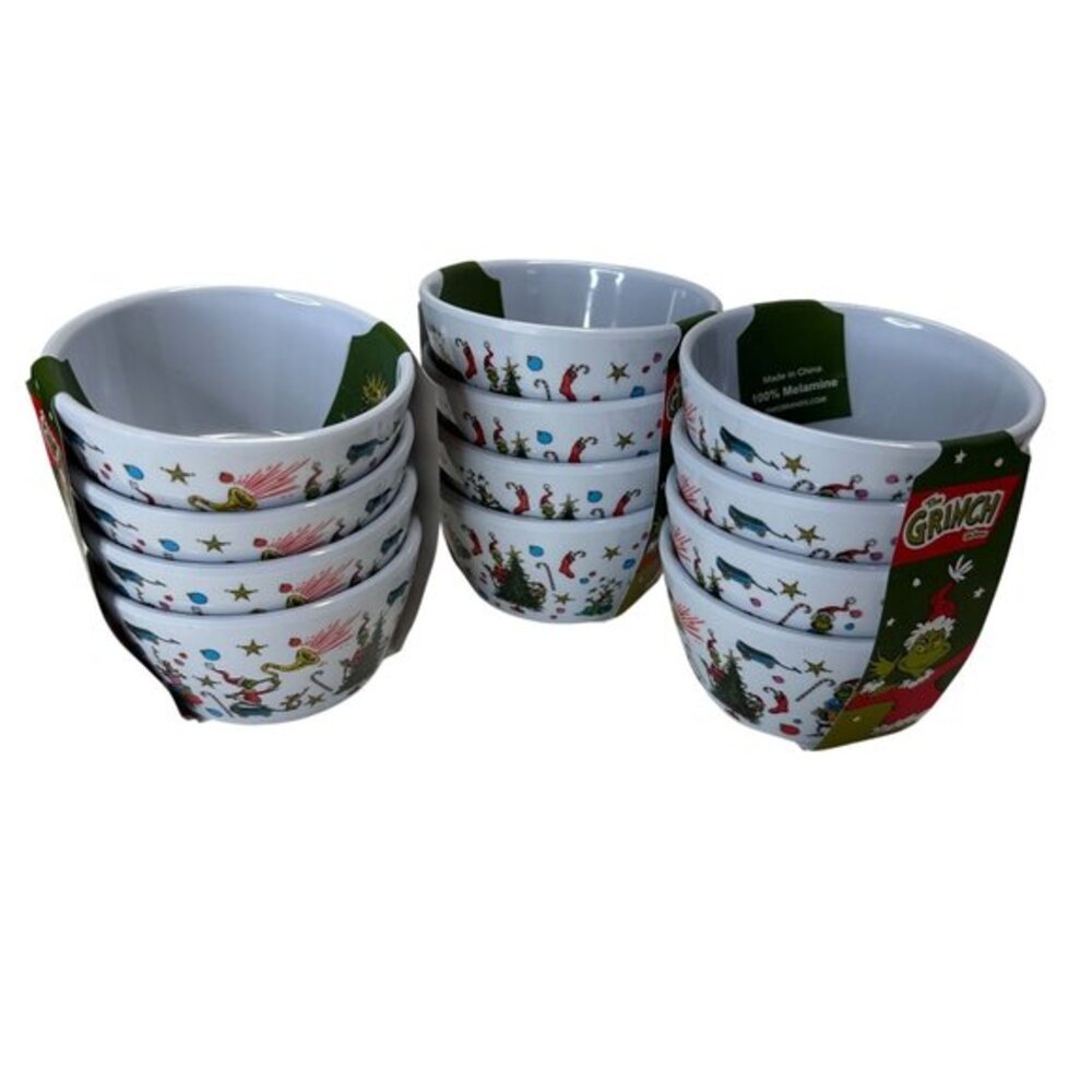 The Grinch Christmas Melamine 12 Bowls Holiday Design 3.5" Diameter